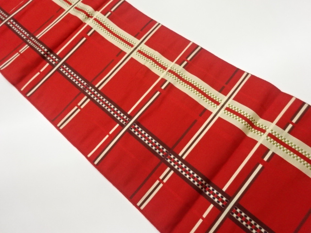 本場筑前博多格子模様織出し名古屋帯